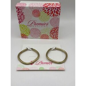 NIB Premier Designs Square Hoop Earrings Antique Gold " Piping Hot" Geometric 1"